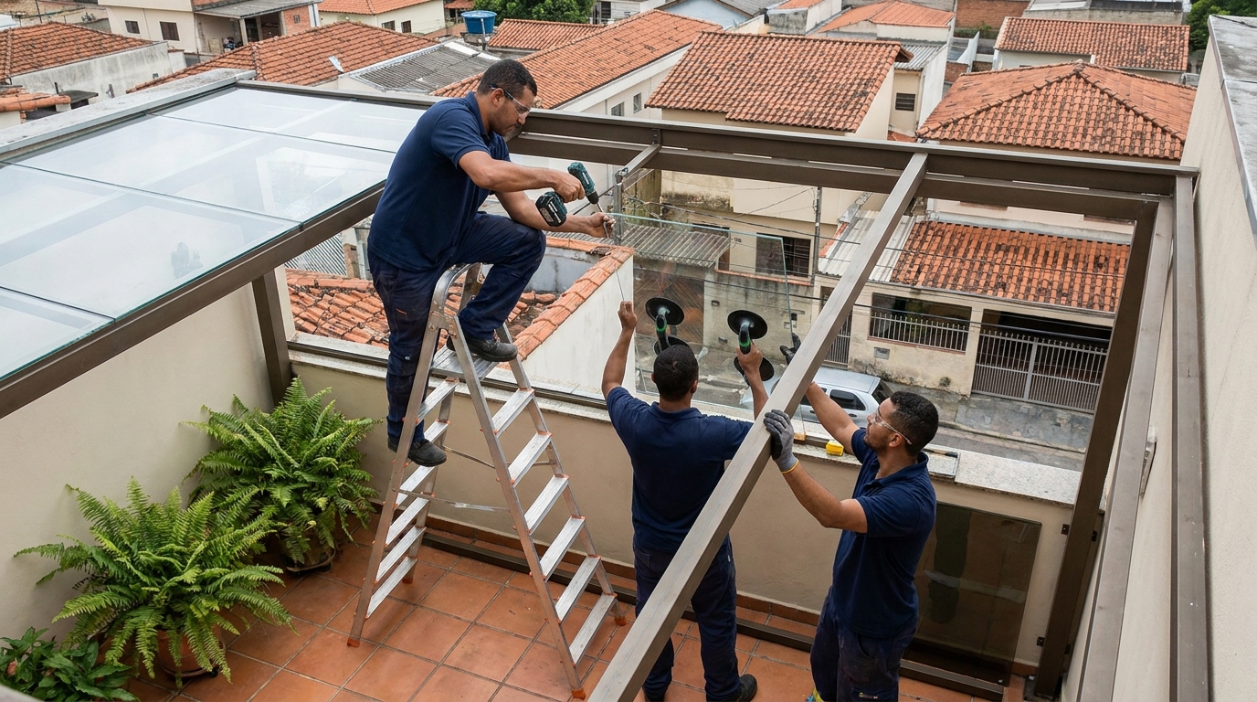 Cobertura de vidro em terraço com telhados em Patos de Minas-MG