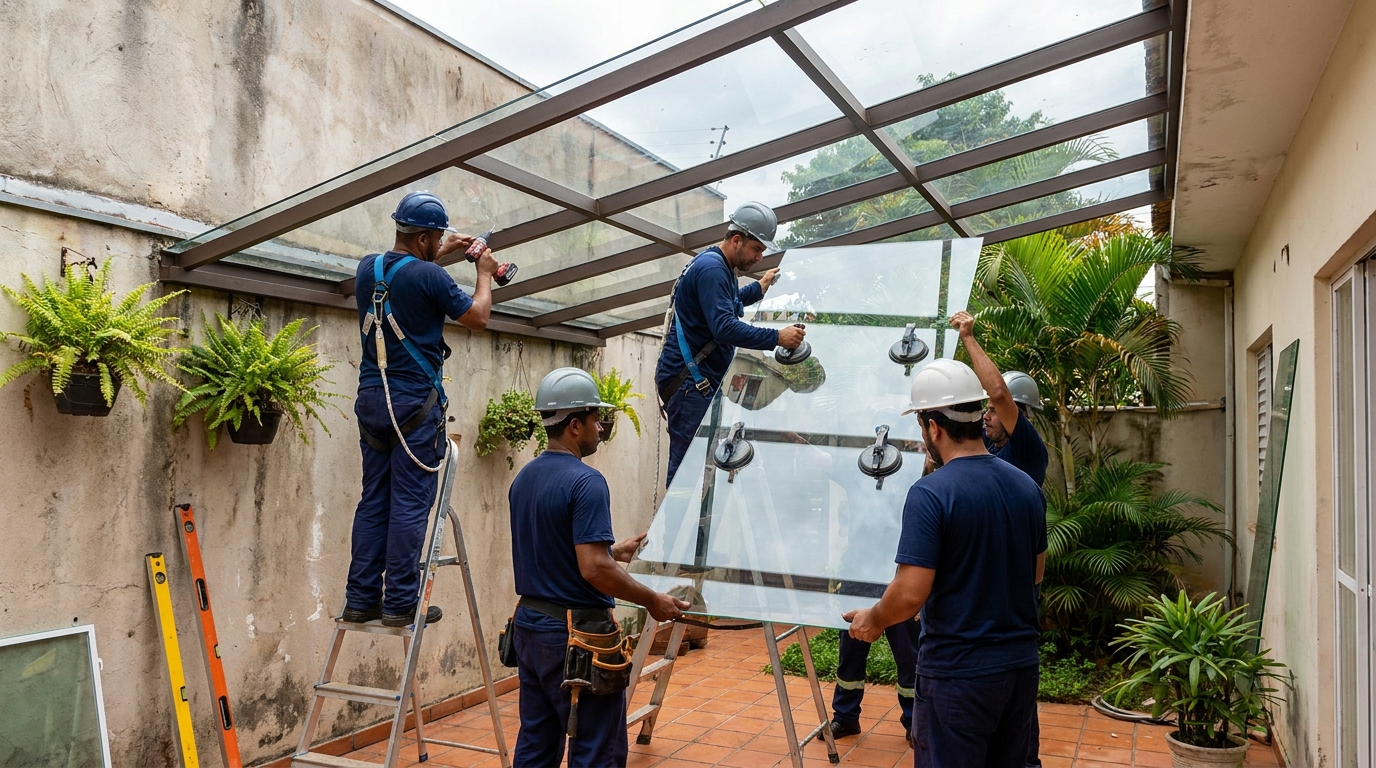 Instalação de cobertura de vidro em Patos de Minas-MG